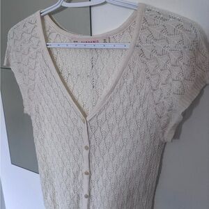 Zara Cream Short-Sleeve Knit Cardigan Sweater Top